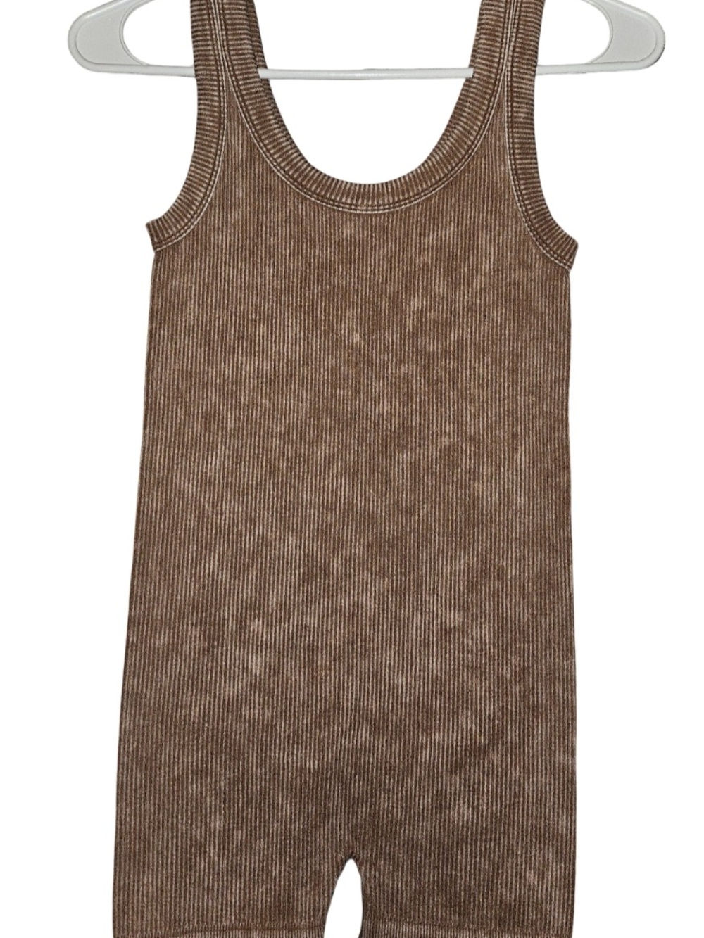Zenana Womens Ribbed Tank Romper- Camel